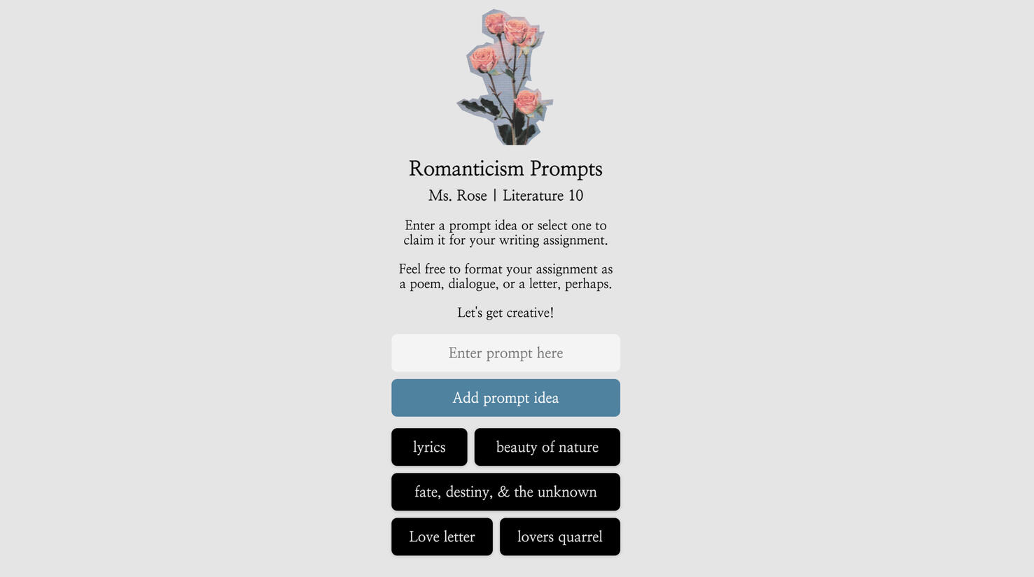 Romanticism Prompts